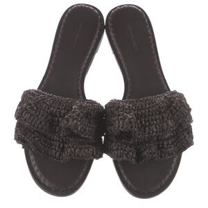 Tory Burch Brown Leather Ruffle Sandals Size 7.5 NWT